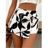 image:imageMakeMeChic Womens Floral Boho Shorts Twist Front Elastic Waist Summer Beach Vacation ShortsWhite and Blakc