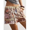 image:imageMakeMeChic Womens Floral Cheetah Print Denim Shorts Raw Trim Drawstring Wide Leg Boho JortsKhaki