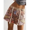 image:imageMakeMeChic Womens Floral Cheetah Print Denim Shorts Raw Trim Drawstring Wide Leg Boho JortsKhaki
