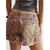 image:imageMakeMeChic Womens Floral Cheetah Print Denim Shorts Raw Trim Drawstring Wide Leg Boho JortsKhaki