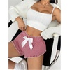 image:imageMakeMeChic Womens Gingham Plaid Shorts Bow Front Frill Trim Ruffle Y2K Mini Pajama ShortsRed