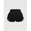 image:imageMakeMeChic Womens Gothic Mini Shorts Lace Up Bow Knot Ruffle Tiered Y2K Micro ShortsBlack