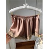 image:imageMakeMeChic Womens Lace Micro Mini Shorts Low Rise Satin Silk Summer Coquette Lounge ShortsBrown