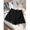 image:imageMakeMeChic Womens Lace Trim Mini Shorts Zip Fly High Waisted Wide Leg Fall Y2K Micro ShortsBlack