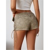 image:imageMakeMeChic Womens PU Leather Micro Shorts Lace Up Ruched Low Waist Belted Y2K Rave Going Out Shorts Concert OutfitsArmy Green