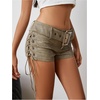 image:imageMakeMeChic Womens PU Leather Micro Shorts Lace Up Ruched Low Waist Belted Y2K Rave Going Out Shorts Concert OutfitsArmy Green