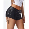 image:imageMakeMeChic Womens PU Leather Micro Shorts Lace Up Ruched Low Waist Belted Y2K Rave Going Out Shorts Concert OutfitsBlack
