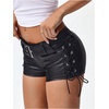 image:imageMakeMeChic Womens PU Leather Micro Shorts Lace Up Ruched Low Waist Belted Y2K Rave Going Out Shorts Concert OutfitsBlack