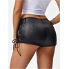 image:imageMakeMeChic Womens PU Leather Micro Shorts Lace Up Ruched Low Waist Belted Y2K Rave Going Out Shorts Concert OutfitsBlack
