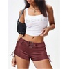 image:imageMakeMeChic Womens PU Leather Micro Shorts Lace Up Ruched Low Waist Belted Y2K Rave Going Out Shorts Concert OutfitsBurgundy