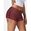 image:imageMakeMeChic Womens PU Leather Micro Shorts Lace Up Ruched Low Waist Belted Y2K Rave Going Out Shorts Concert OutfitsBurgundy
