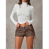 image:imageMakeMeChic Womens PU Leather Micro Shorts Lace Up Ruched Low Waist Belted Y2K Rave Going Out Shorts Concert OutfitsCoffee Brown