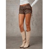 image:imageMakeMeChic Womens PU Leather Micro Shorts Lace Up Ruched Low Waist Belted Y2K Rave Going Out Shorts Concert OutfitsCoffee Brown