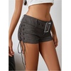 image:imageMakeMeChic Womens PU Leather Micro Shorts Lace Up Ruched Low Waist Belted Y2K Rave Going Out Shorts Concert OutfitsGrey