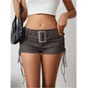 image:imageMakeMeChic Womens PU Leather Micro Shorts Lace Up Ruched Low Waist Belted Y2K Rave Going Out Shorts Concert OutfitsGrey