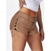 image:imageMakeMeChic Womens PU Leather Micro Shorts Lace Up Ruched Low Waist Belted Y2K Rave Going Out Shorts Concert OutfitsKhaki