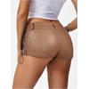 image:imageMakeMeChic Womens PU Leather Micro Shorts Lace Up Ruched Low Waist Belted Y2K Rave Going Out Shorts Concert OutfitsKhaki