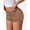 image:imageMakeMeChic Womens PU Leather Micro Shorts Lace Up Ruched Low Waist Belted Y2K Rave Going Out Shorts Concert OutfitsKhaki