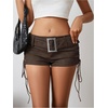 image:imageMakeMeChic Womens PU Leather Micro Shorts Lace Up Ruched Low Waist Belted Y2K Rave Going Out Shorts Concert OutfitsPubrown