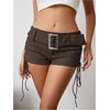image:imageMakeMeChic Womens PU Leather Micro Shorts Lace Up Ruched Low Waist Belted Y2K Rave Going Out Shorts Concert OutfitsPubrown