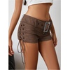 image:imageMakeMeChic Womens PU Leather Micro Shorts Lace Up Ruched Low Waist Belted Y2K Rave Going Out Shorts Concert OutfitsRust Brown