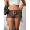 image:imageMakeMeChic Womens PU Leather Micro Shorts Lace Up Ruched Low Waist Belted Y2K Rave Going Out Shorts Concert OutfitsRust Brown