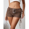 image:imageMakeMeChic Womens PU Leather Micro Shorts Lace Up Ruched Low Waist Belted Y2K Rave Going Out Shorts Concert OutfitsRust Brown
