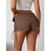 image:imageMakeMeChic Womens PU Leather Micro Shorts Lace Up Ruched Low Waist Belted Y2K Rave Going Out Shorts Concert OutfitsRust Brown