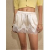 image:imageMakeMeChic Womens Satin Lace Shorts Summer Wide Leg Lounge Pajama Silk Mini ShortsApricot