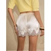 image:imageMakeMeChic Womens Satin Lace Shorts Summer Wide Leg Lounge Pajama Silk Mini ShortsApricot