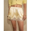 image:imageMakeMeChic Womens Satin Lace Shorts Summer Wide Leg Lounge Pajama Silk Mini ShortsLight Yellow