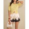 image:imageMakeMeChic Womens Satin Lace Shorts Summer Wide Leg Lounge Pajama Silk Mini ShortsMulticolor