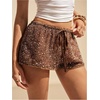 image:imageMakeMeChic Womens Sparkly Sequin Micro Mini Shorts Summer Low Waisted Wide Leg Boho Party ShortsCoffee Brown