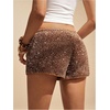 image:imageMakeMeChic Womens Sparkly Sequin Micro Mini Shorts Summer Low Waisted Wide Leg Boho Party ShortsCoffee Brown