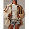 image:imageMakeMeChic Womens Striped Micro Shorts Low Rise Y2K Summer Cute Booty ShortsBlue Beige
