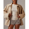 image:imageMakeMeChic Womens Striped Micro Shorts Low Rise Y2K Summer Cute Booty ShortsBrown Apricot