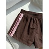 image:imageMakeMeChic Womens Striped Summer Shorts Workout Running Shorts Mini Micro Sweat Track Shorts Gym Athletic WearLace Brown and Pink