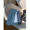 image:imageMakeMeChic Womens Striped Summer Shorts Workout Running Shorts Mini Micro Sweat Track Shorts Gym Athletic WearLight Blue and Dark Blue