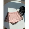 image:imageMakeMeChic Womens Striped Summer Shorts Workout Running Shorts Mini Micro Sweat Track Shorts Gym Athletic WearLight Pink and Brown
