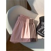 image:imageMakeMeChic Womens Striped Summer Shorts Workout Running Shorts Mini Micro Sweat Track Shorts Gym Athletic WearLight Pink and Brown