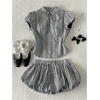 image:imageMakeMeChic Womens Summer Ruffle Micro Mini Shorts Low Rise Gingham Loose Fitting Y2K Bubble ShortsBlack and White