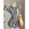 image:imageMakeMeChic Womens Summer Ruffle Micro Mini Shorts Low Rise Gingham Loose Fitting Y2K Bubble ShortsBlack and White