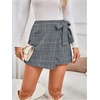 image:imageMakeMeChic Womens Summer Wrap Dressy Shorts Business Casual Tie Plaid Mini Skirt Work Office Skort Wedding GuestBlack and Blue