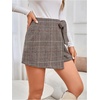 image:imageMakeMeChic Womens Summer Wrap Dressy Shorts Business Casual Tie Plaid Mini Skirt Work Office Skort Wedding GuestBlack and Brown