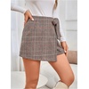 image:imageMakeMeChic Womens Summer Wrap Dressy Shorts Business Casual Tie Plaid Mini Skirt Work Office Skort Wedding GuestBrown and Red