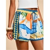 image:imageMakeMeChic Womens Tropical Vacation Shorts Drawstring High Waist Wide Leg Boho Summer ShortsBlue