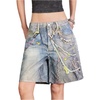 image:imageMakeMeChic Womens Chain Print Jean Shorts Wide Leg Low Waisted Y2k Loose Denim Shorts Jorts StreetwearBlue