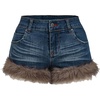 image:imageMakeMeChic Womens Faux Fur Denim Shorts Low Waist Punk Skinny Micro ShortsDark Wash