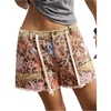 image:imageMakeMeChic Womens Floral Cheetah Print Denim Shorts Raw Trim Drawstring Wide Leg Boho JortsKhaki