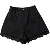 image:imageMakeMeChic Womens Lace Trim Mini Shorts Zip Fly High Waisted Wide Leg Fall Y2K Micro ShortsBlack